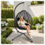 Fauteuil à œufs pliant suspendu en rotin PE avec support, chaise à bascule hamac intérieur et extérieur noir, structure en aluminium et acier pour patio, balcon, cour arrière