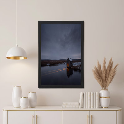 Art mural sur toile, "Lit en bois éclairé"