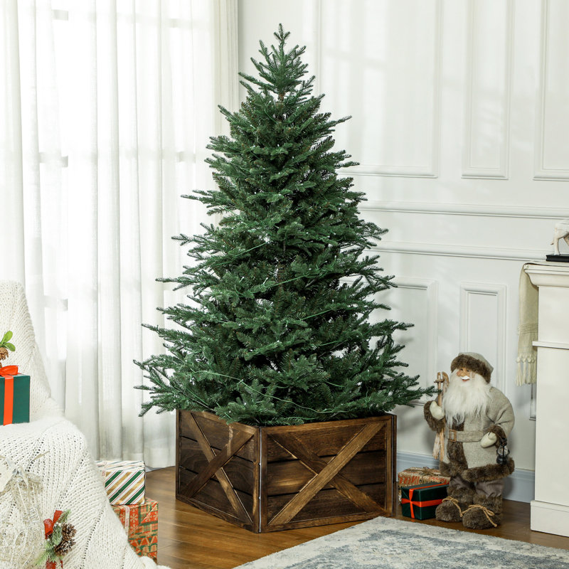24" Wooden Christmas Tree Collar Box, Dark Distressed Wood