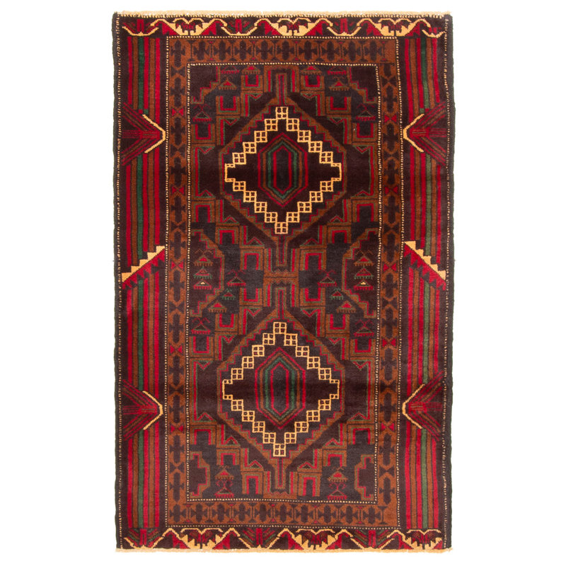 Tapis brun Teimani 2 pi 11 po x 4 pi 9 po