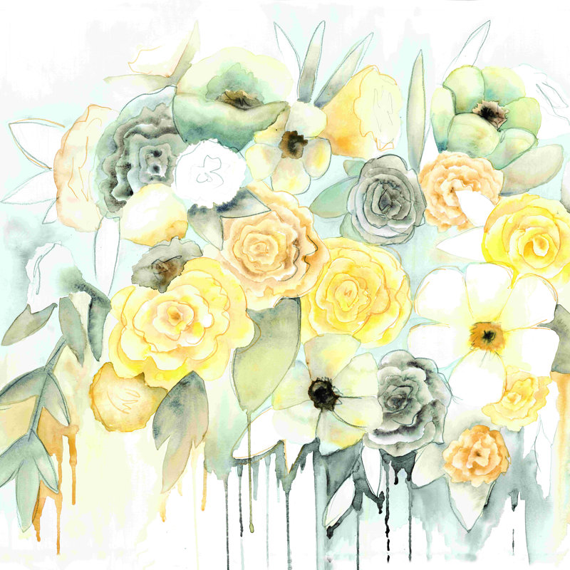 Bouquet de fleurs jaunes et grises, H 12 po x l 12 po