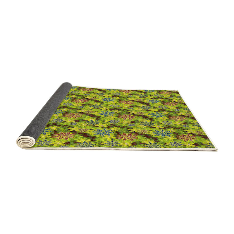 Tapis vert/jaune tissé à la machine, Rond 4 pi