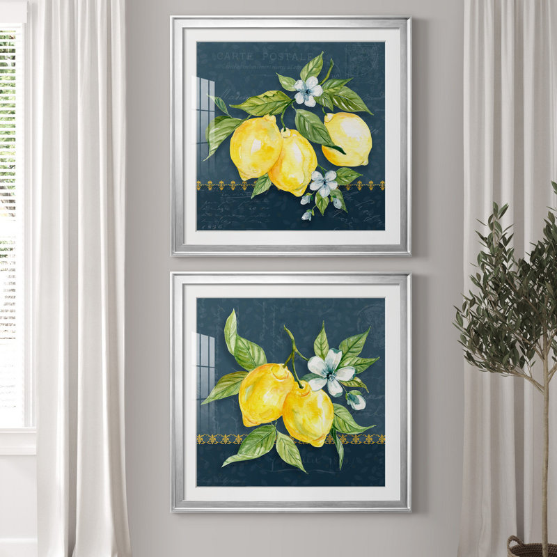 «Blue Lemon Squeeze I», ensemble de 2 impressions, Impression encadrée avec passe-partout, H 26,5 po x l 53 po x P 1,5 po