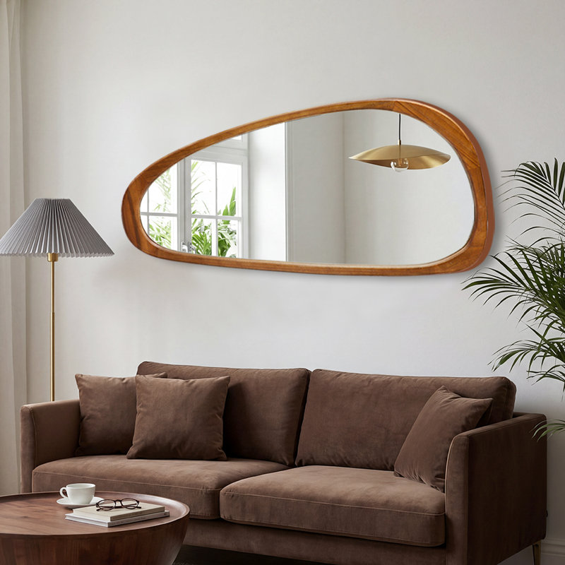 Asymmetrical Wood Framed Accent Wall Mirror, Brown, 48" x 22"