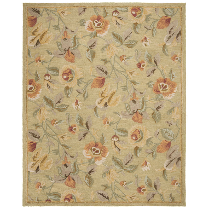 Emrick Hand Hooked Wool Floral Rug, Rectangle 8' x 10'