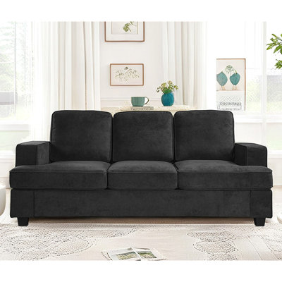 Canapé moderne en velours, canapé confortable à 3 places avec assise profonde et mousse haute densité, coussins de dossier amovibles, accoudoirs larges, meubles de salon pour la maison, appartement, bureau, noir