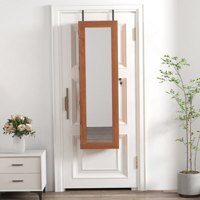 Solid Wood Jewelry Armoire Organizer Cabinet with Full-Length Mirror, 47.5x14.3 in Wall-Mounted Lockable with LED Light