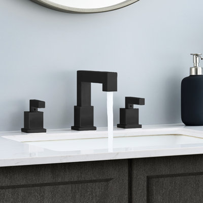 Modern Matte Black Bathroom Faucet - 2 Handles, Waterfall Spout For Sink With Pop Up Drain And Supply Hose 8 8-Inch Vanity Tap