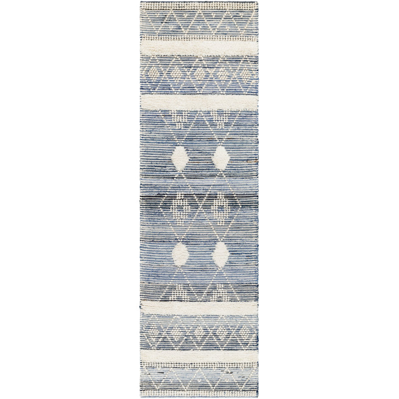 Tissu tissé à plat Andersonville avec motif géométrique bleu / ivoire, Rectangle 9 pi x 12 pi