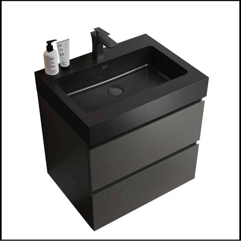 Ensemble de meuble-lavabo mural simple 24 po avec plateau en céramique Vins, Gris, Noir