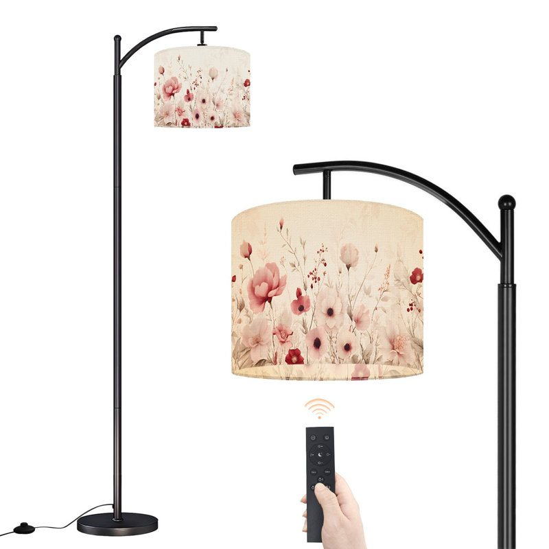 Lampe sur pied à arc avec abat-jour réglable Bouquet floral doux anémones teintes roses rouges Boho Spring Decor Lampe sur pied 3 températures de couleur à intensité variable Lampe sur pied avec interrupteur au pied pour la chambre à coucher