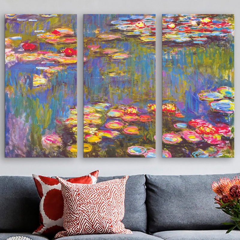 Miko «Water Lilies» par Claude Monet, ensemble de 3 reproductions d'art sur toiles, H 40 po x l 60 po x P 1,5 po