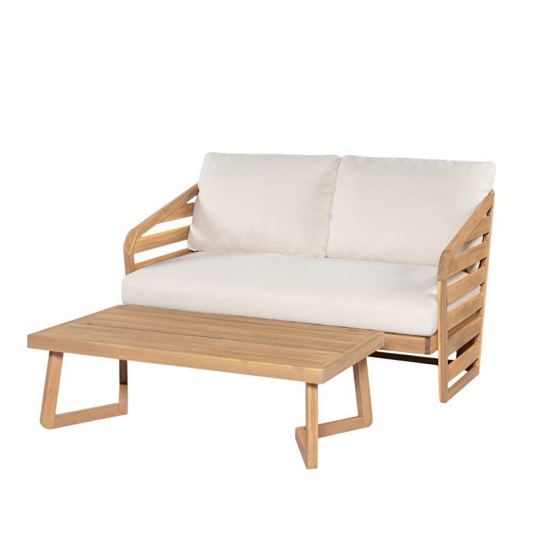 Ensemble de conversation d'extérieur 2 pièces en bois d'acacia avec coussins Vincent