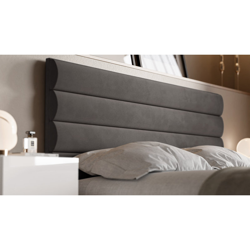 Samwell Upholstered Ottoman Storage Bed, Grey/Brown/Blue, Super King (6')