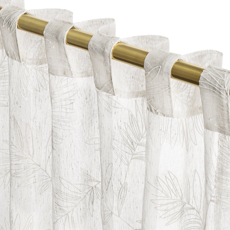 Roodhouse Premium Leaf Embroidered Semi-Sheer Rod Pocket Double Wide Patio Curtain Panel, White