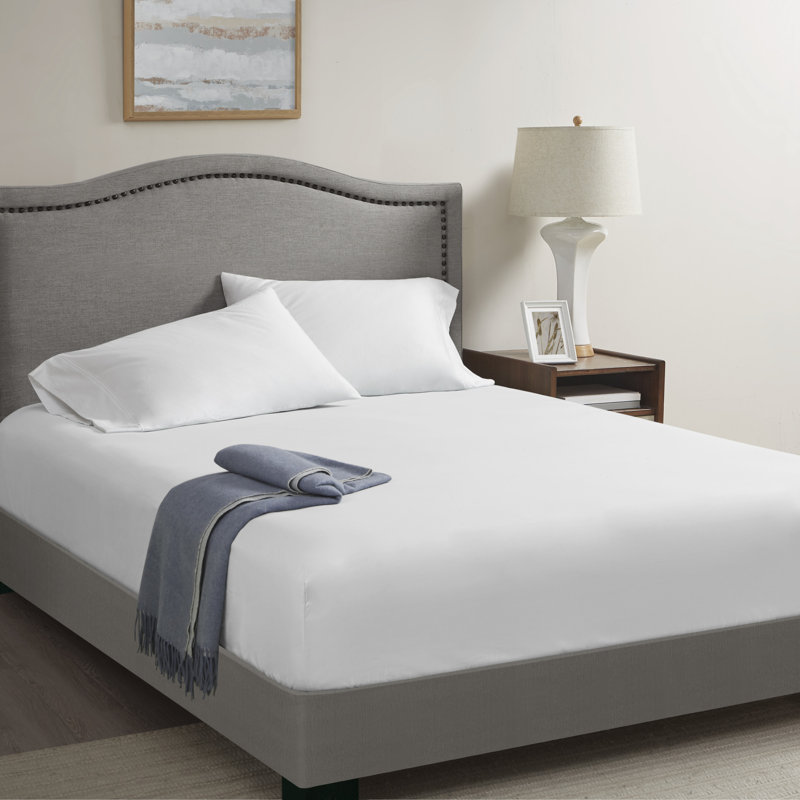 Drap-housse uni en microfibre Coolmax, Lit double, Blanc