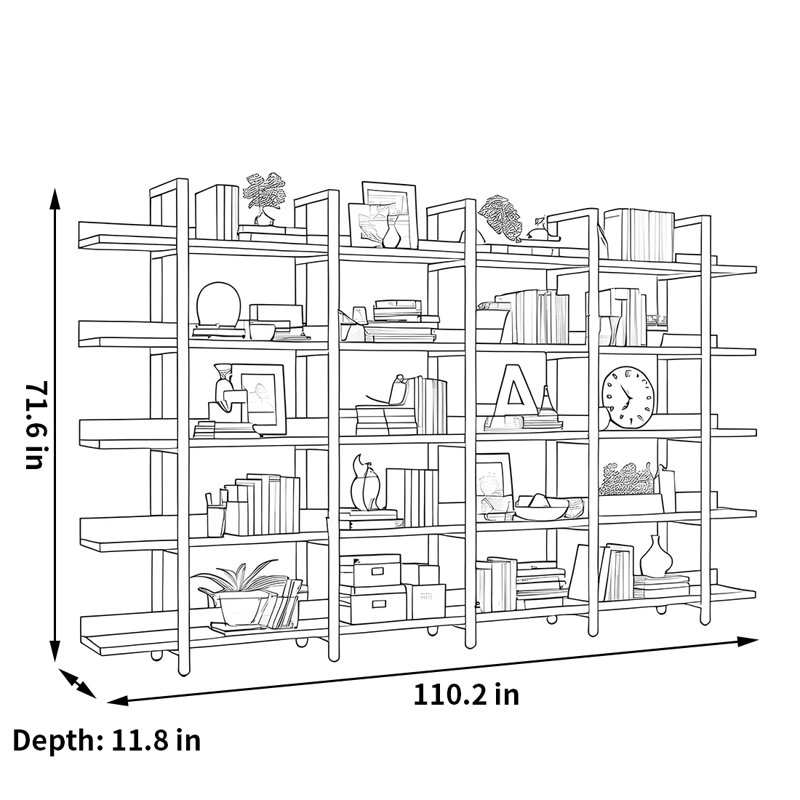 A versatile and fashionable bookcase, (5 Shelves) 71.6"H x 110.2"W x 11.8"D
