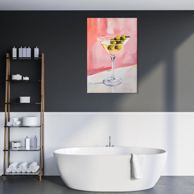 Funky Martini Wall Art Pink Cocktail Posters Trendy Bar Cart Canvas Print Preppy Room Decor Drinks Dorm Decor Aesthetic Living Room Dining Room Kitchen Decorations For Home 24X36inch Framed