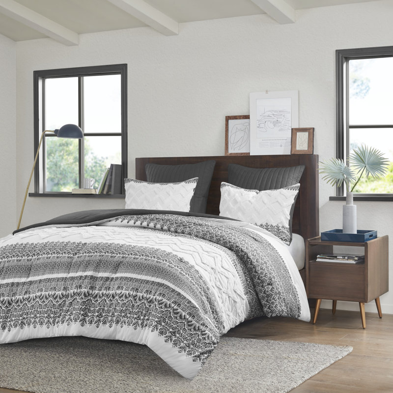 Mila Gray 100% Cotton 3-Piece Full/Queen Comforter Set with Chenille Tufting, Full / Queen Comforter + 2 Standard Shams, Gray
