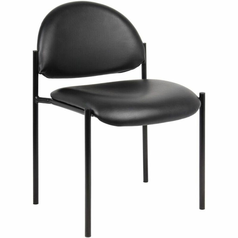 Black Vinyl Armless Stacking Guest Chair with Metal Frame