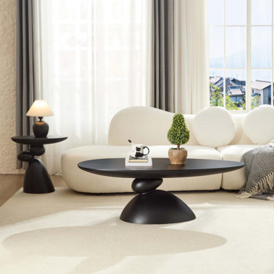 Table basse ovale en pierre avec base sculpturale Lucky Stone