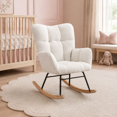 Chaise berçante moderne en sherpa avec poche et dossier haut