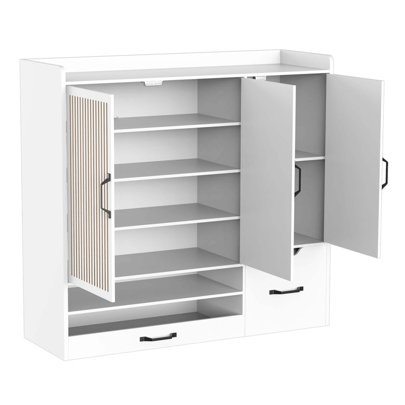 Multi-Functional Shoe Cabinet With Adjustable Shelves, Stool And Retractable Drawer, Offering Flexible Storage For Various Items And Space-Saving Design
