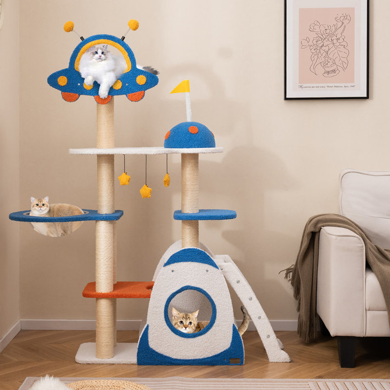  Arbre à chat à thème espace avec poteaux à griffer recouverts de sisal
