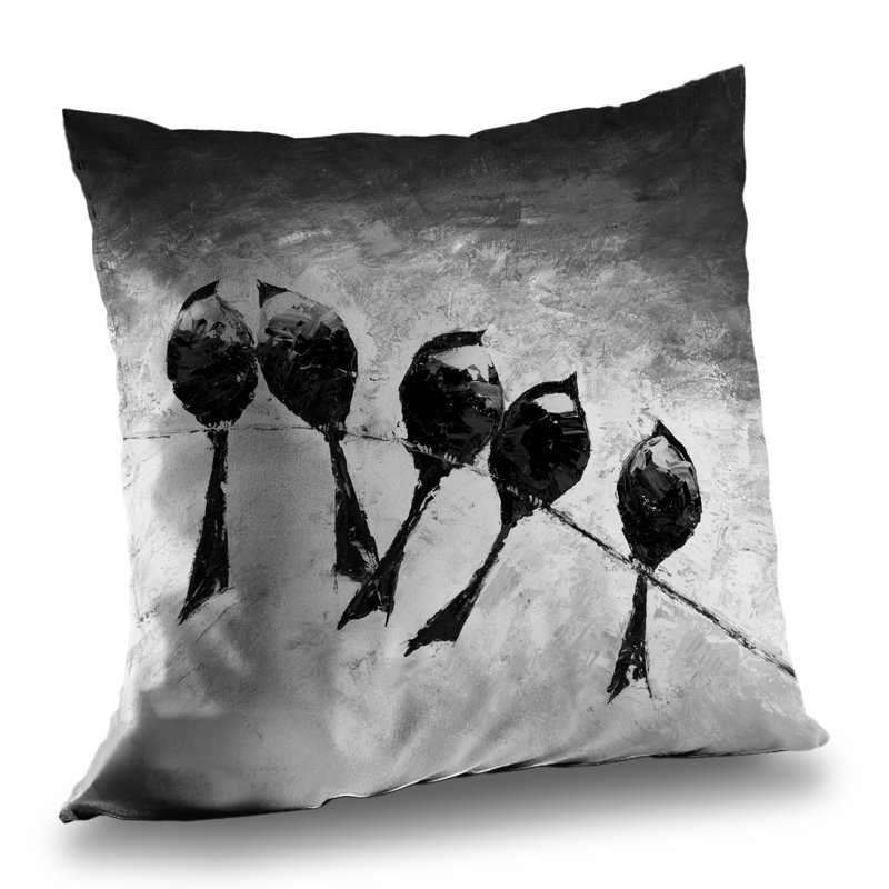 Five Birds Perched Black & White Poly Twill Throw | Home Decor