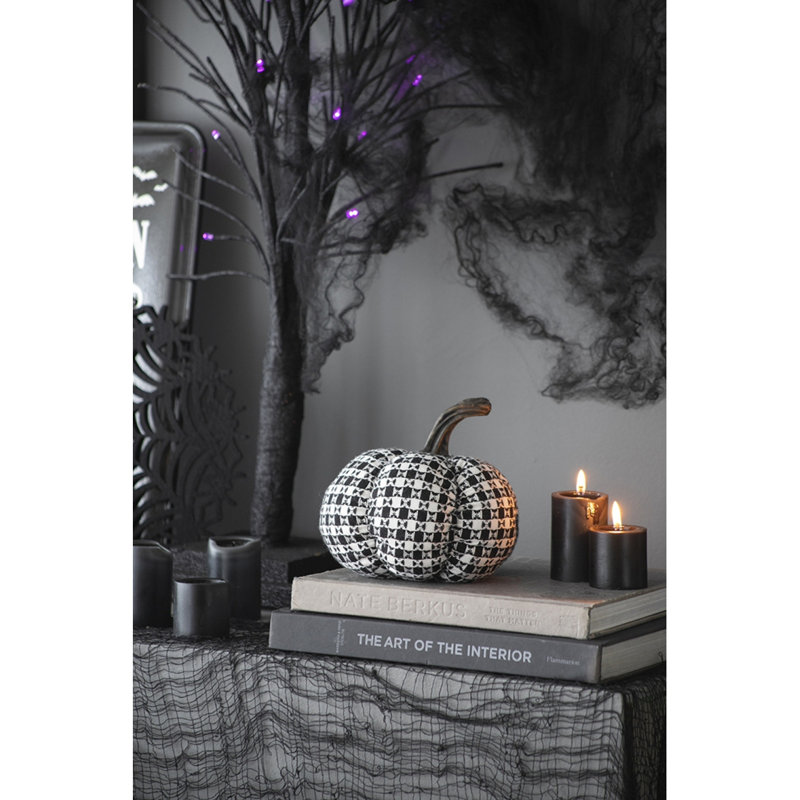 Ensemble de 2, citrouille à carreaux noir et blanc 7 x 7 x 6,7 po, pour la décoration d'Halloween des Fêtes