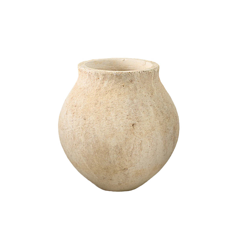 Vase en grès Terrava, vase en poterie rustique beige pour fleurs séchées, branches et décoration intérieure, décor de grès rétro pour les mariages et les centres de table, 8,5 po de diamètre et 9 po de hauteur