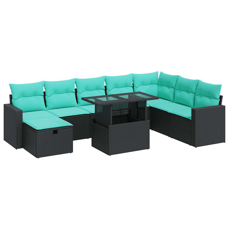 Ensemble de canapé de patio 9 pièces avec coussins en rotin polyacacia