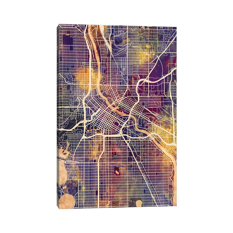 Minneapolis Minnesota City Map II by Michael Tompsett - Wrapped Canvas Gallery-Wrapped Canvas Giclée, 20.32 cm H x 30.48 cm W