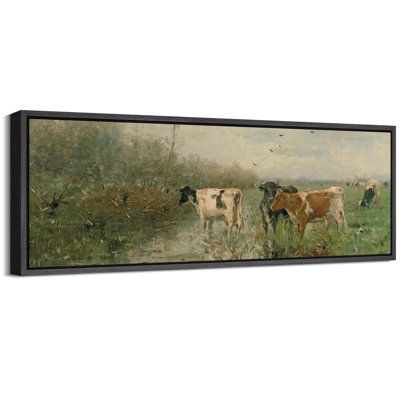Scène pastorale avec des vaches au bord du ruisseau, art moderne