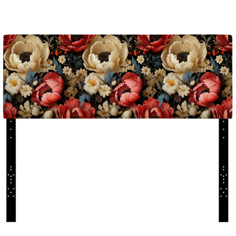 Tête de lit Trinady - Damask Upholstery, Très grand, Champ de coquelicots en fleur élégant rouges et