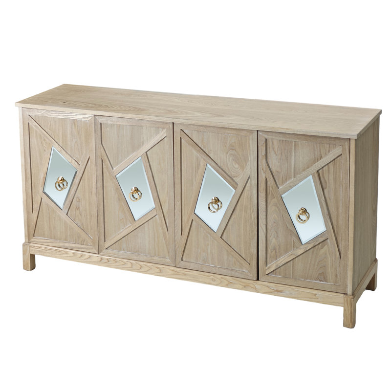 Armoire moderne à 4 portes avec portes décoratives en miroir, Bois