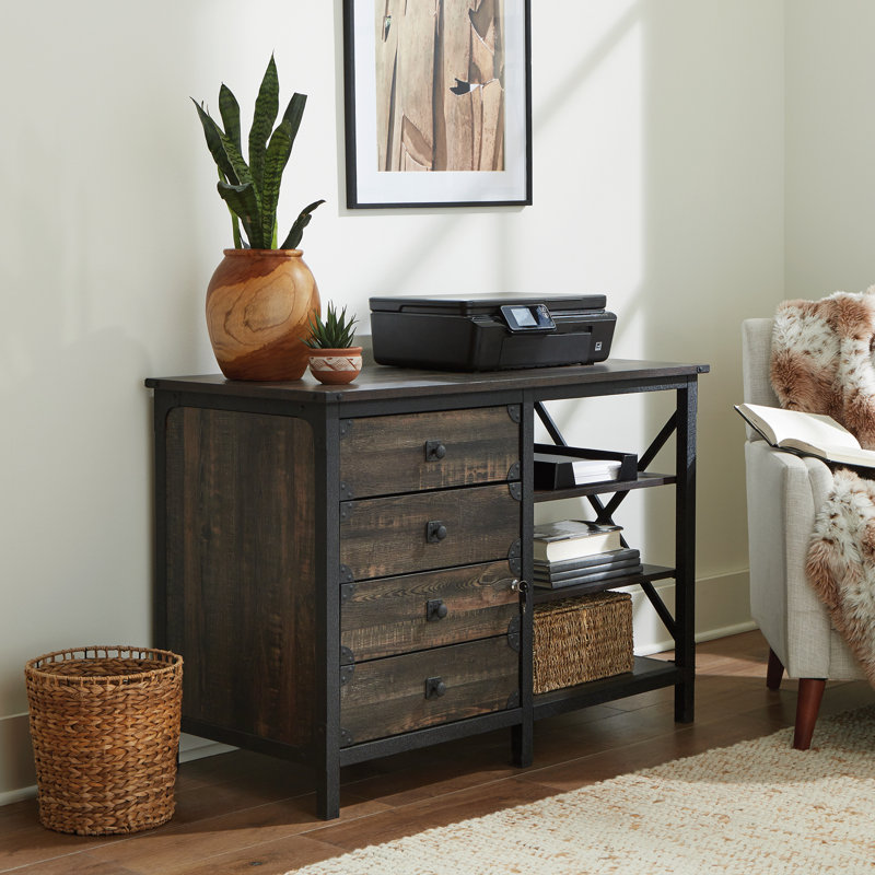 Carbon Oak Industrial 3-Drawer Lockable Filing Credenza
