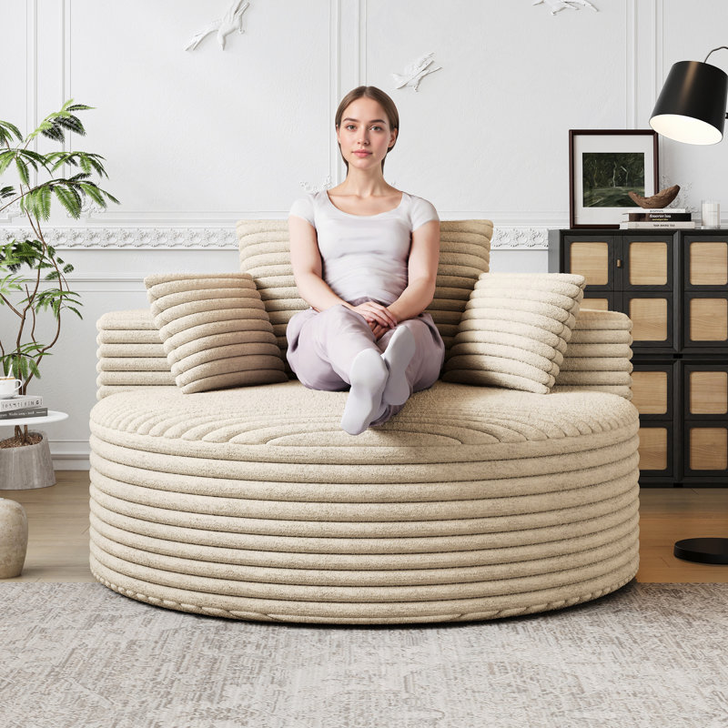 Boneless Sponge Single Sofa,fluffy Modern Sleeper Chair, Beige Chenille, 35" H x 55" W x 55" D Duplicate