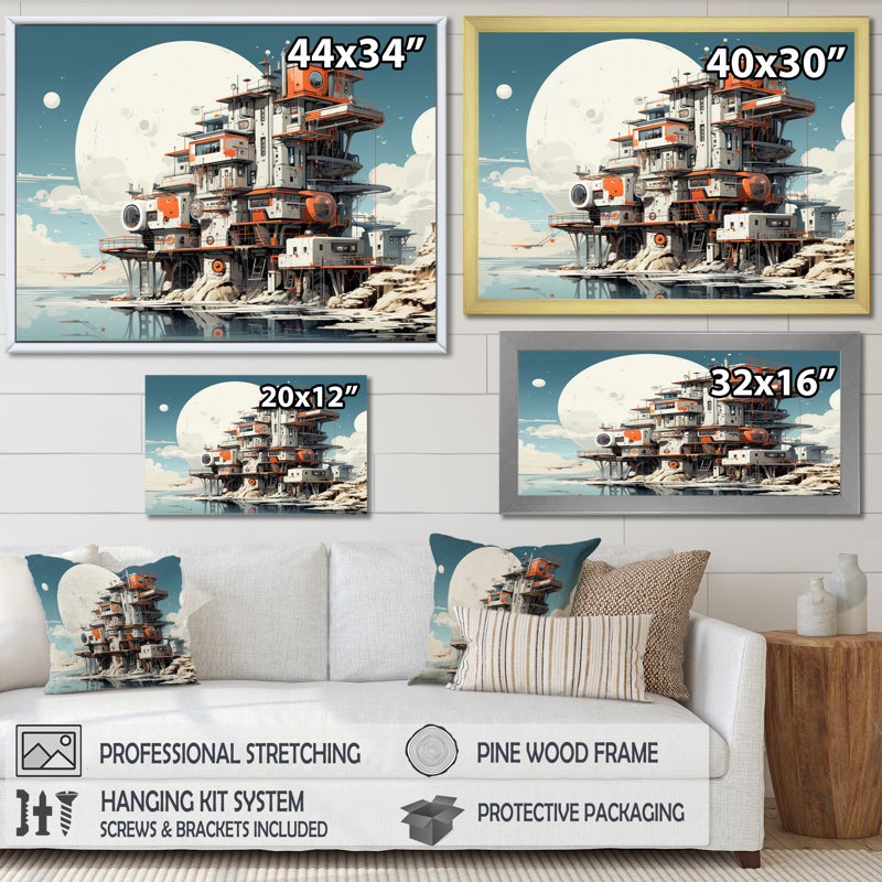 Château fantastique I - impression, H 24 po x l 32 po x P 1 po, Toile tendue