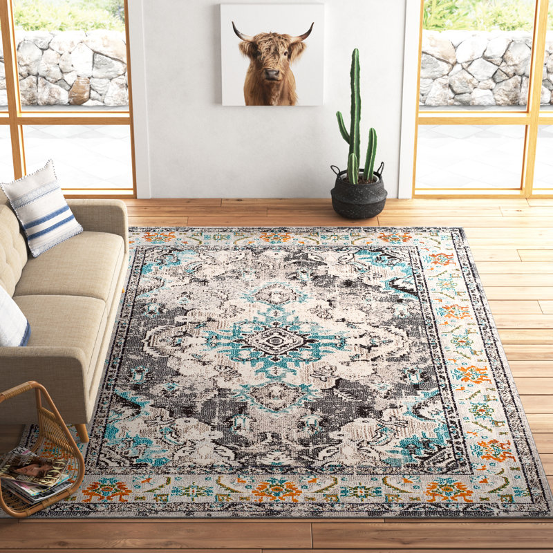 Almyra Oriental Area Rug, Rectangle 4' x 5'7", Grey/Light Blue