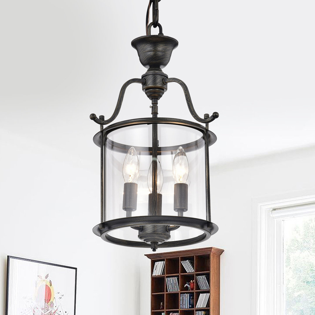 Aulon 3 - Light Lantern Drum Pendant with Wrought Iron Accents Lark Manor™