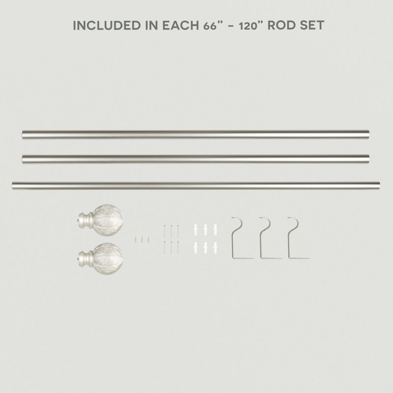 Matte Nickel Adjustable Iron Curtain Rod with Leaf Finials