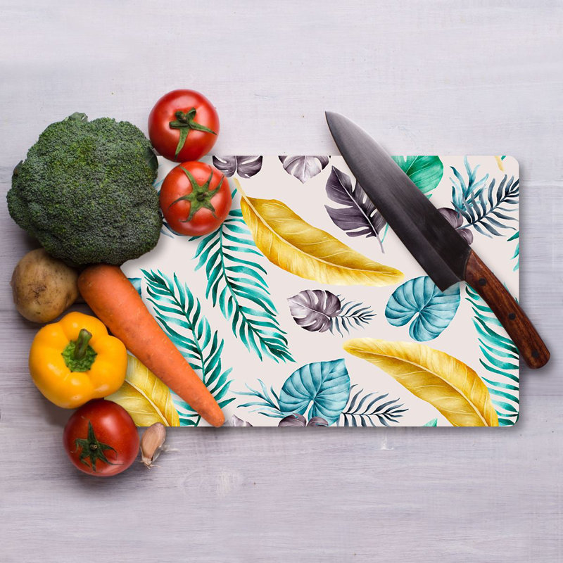 Planche à découper en verre trempé de qualité supérieure Flourish, 9,8 x 13,8 pouces | Pieds en silicone 100% antibactériens, faciles à nettoyer et antidérapants | Cuisine durable indispensable pour une préparation sécuritaire des aliments, design élégant et fonctionnel