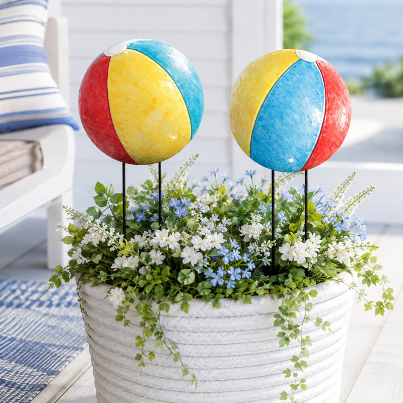 Ensemble de deux panneaux de jardin ronds en PVC de 30 cm (12 pouces) représentant des ballons de plage.