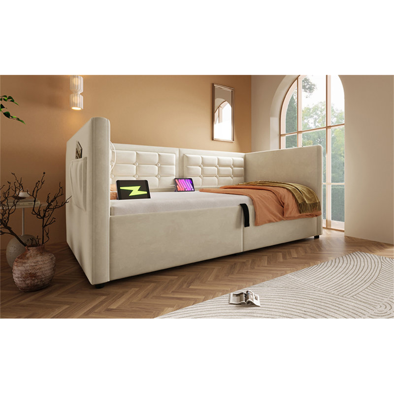 Upholstered   Daybed, Beige