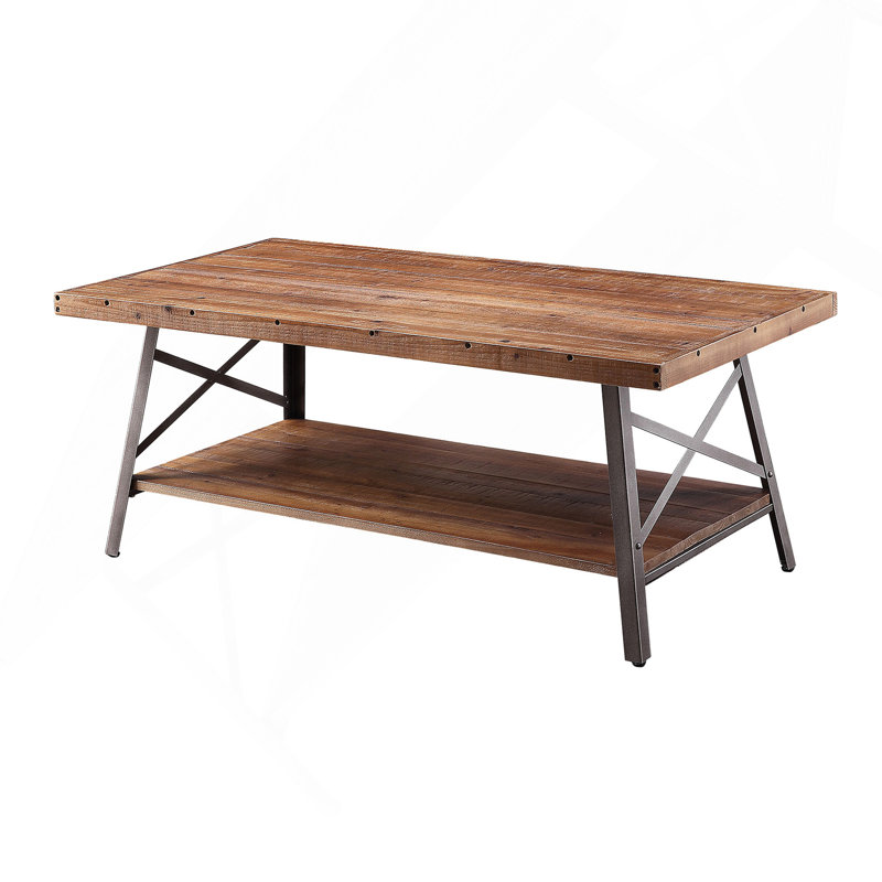 Table basse en chêne vieilli et rangement noir sableux.