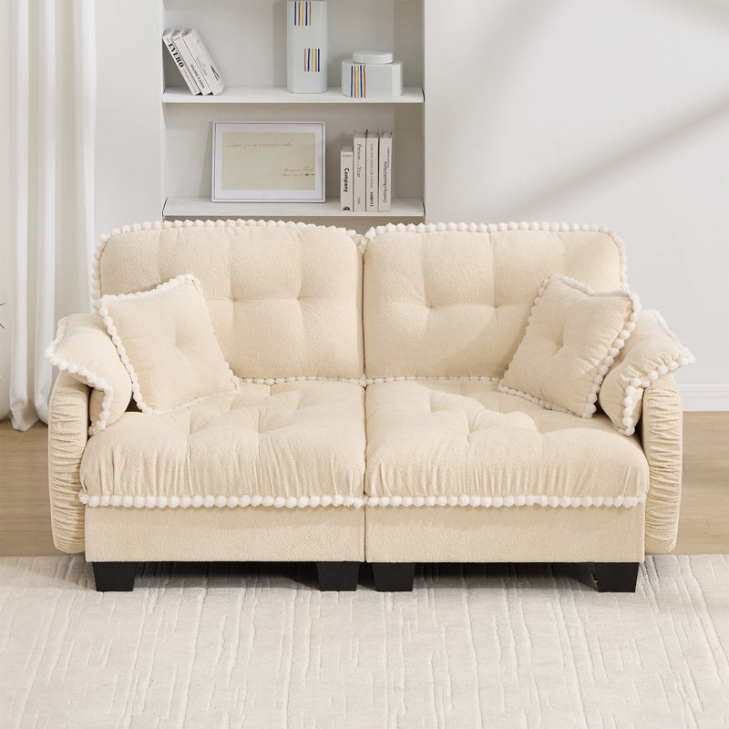 Canapé en chenille avec repose-pieds et coussins, Beige Chenille