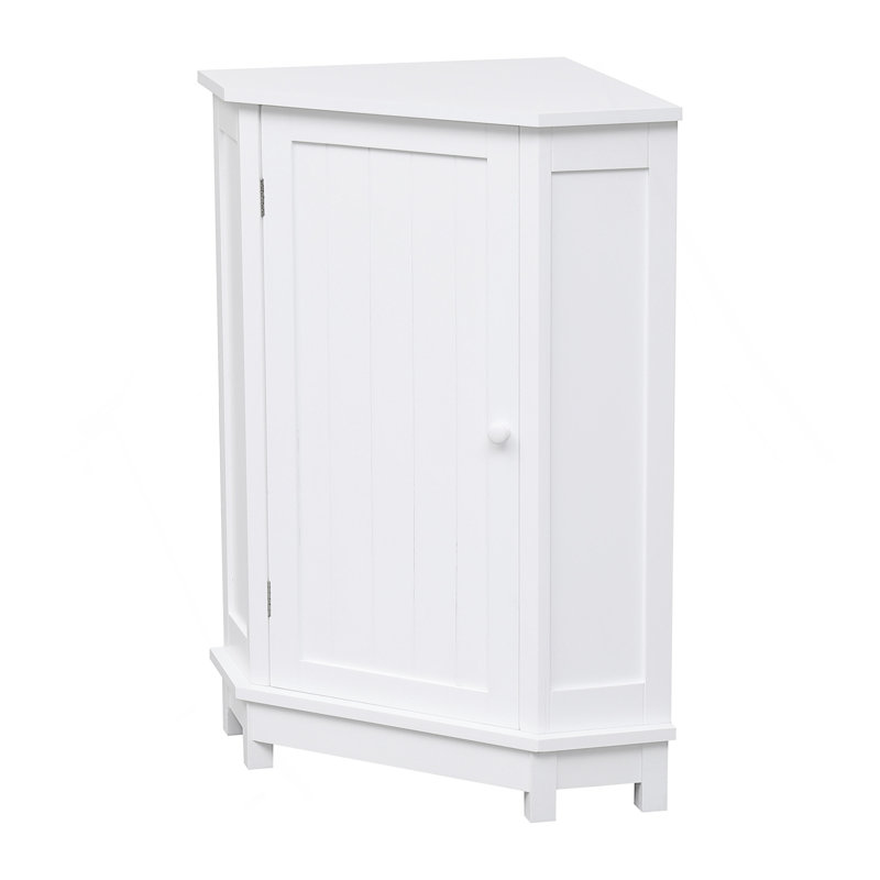 Bathroom Cabinet Triangle Corner Storage Cabinet with Adjustable Shelf Modern Style MDF Board, White