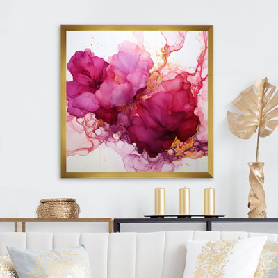 «Blossoming», «Magenta Bliss Ink Cloud Watercolor I», peinture abstraite, art mural, salon