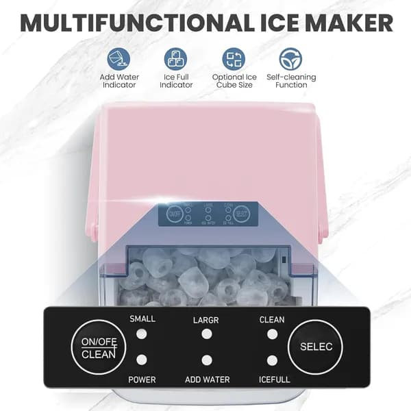 Machine à glaçons de comptoir avec poignée, machine à glaçons portative 26 lb / 24 H, 9 cubes de glace prêts en 6 minutes, machine à glaçons compacte autonettoyante et silencieuse pour la maison, la cuisine, le camping-car et le camping